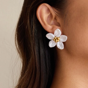 Flower Shell Artificial Pearl Stainless Steel Earrings 18K Gold Plated Waterproof Hypoallergenic Fashion Jewelry For Women