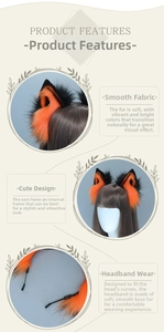 Close-up of orange plush fox ears with adjustable frame and soft faux fur texture