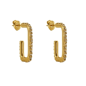 Elegant gold-plated rectangular U-shaped stud earrings with micro-paved sparkling zircon
