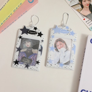 Star-patterned transparent photocard holders with wavy edges and metal bead chains