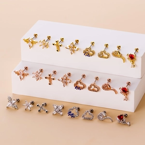 Assorted stainless steel screw-back earrings in gold, silver, and rose gold finishes