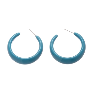 Chic blue acrylic C-shaped hoop earrings with polished finish and metal pins for women