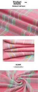 Detailed macro view of 100% cashmere red plaid scarf fabric and soft brushed texture