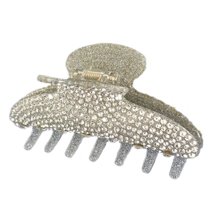 Vintage silver hair claw clip with full rhinestones and glitter finish on white background