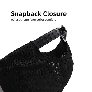 Unisex black mesh baseball cap featuring an adjustable snapback closure and breathable fabric