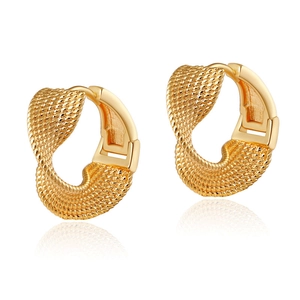 18K gold plated brass hoop earrings featuring a heavy texture twisted braided design