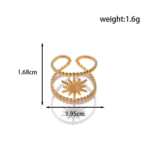Adjustable gold stainless steel sun ring with dimensions and 1.6g weight measurement