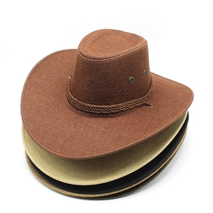 Cappello Da Cowboy Occidentale Poliestere Intrecciato Tesa Larga Con Decorazione In Corda Occhielli Metallici Viaggi All Aperto