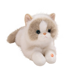 Jouet chat en peluche réaliste blanc et gris avec yeux bleus et fonction sonore