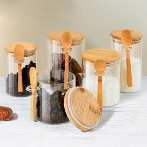 Borosilicate Glass Storage Jar With Bamboo Lid And Spoon Airtight Food Container For Kitchen Sugar Spice Coffee Bean