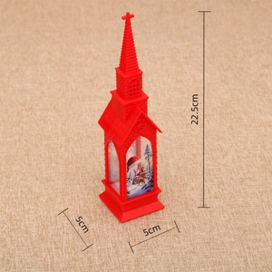Detail of 22.5cm red Christmas church lantern with Santa Claus pattern and LED light