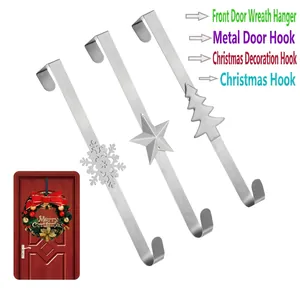 Christmas Wreath Door Hanger Metal Snowflake Star Tree Over Door Hook Ornament Holiday Decoration Front Door