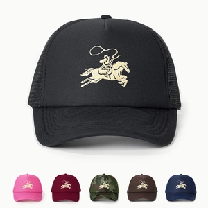 Trucker Hat Mesh Baseball Cap Western Retro Cowboy Horse Embroidery Adjustable Breathable Sunshade Polyester