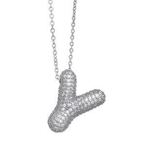 Collier avec pendentif lettre Y argentée serti de zircons pour un style hip-hop