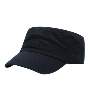 Classic black cotton cadet cap with a flat top and reinforced brim for outdoor sports