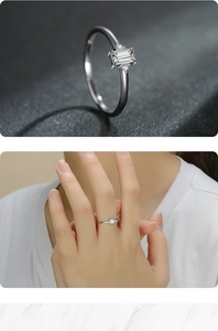 Macro shot and model view of 925 sterling silver ring with rectangular zircon stone