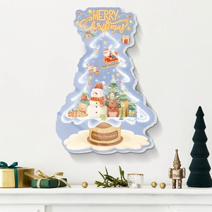 3D Christmas wall stickers featuring Santa and reindeer on a cozy white mantelpiece