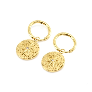 Boucles d'oreilles créoles en acier plaqué or 18K avec pendentif étoile et diamant blanc