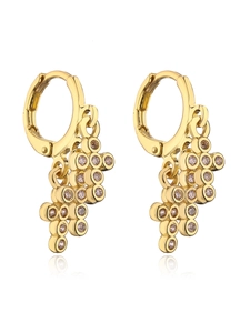 Detail of 18K gold-plated earrings featuring pink micro-pave zirconia clusters on white background