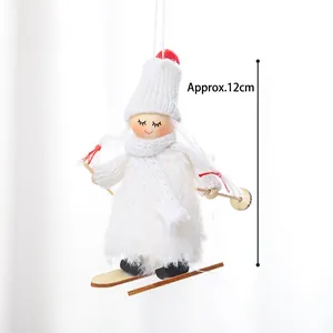 Poupée ange de Noël blanche en peluche avec skis pour décoration de sapin