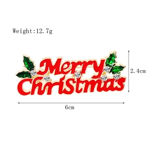 Detailed size chart showing Christmas tree brooch dimensions 6cm x 2.4cm and 12.7g weight
