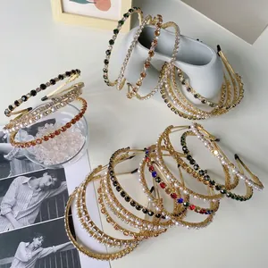 Baroque alloy headband with colorful rhinestones and pearls in a vintage luxury style