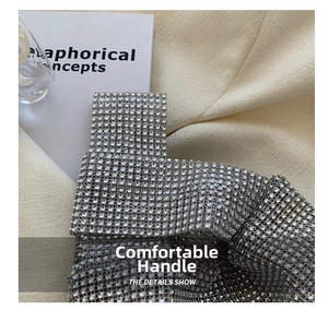 Detailed macro view of sparkling silver rhinestone evening bag handle and metallic texture