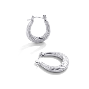 Boucles d'oreilles créoles ovales argentées torsadées en acier inoxydable poli