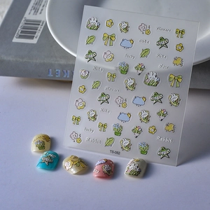 5D Embossed Nail Stickers Cartoon Rabbit Flower Pattern Waterproof Nail Art Decals Kids Girls Fashion Decor