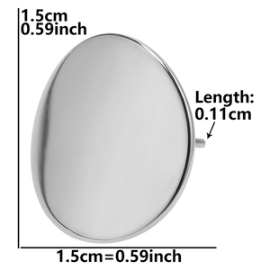 Macro view of 304 stainless steel oval earring base with 1.5cm dimension markings