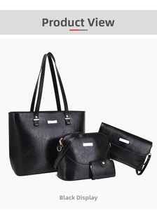 Set borsa nera 4 pezzi da donna grande capacità borsa a tracolla dettaglio vista