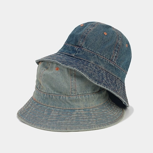 Bobs en denim vintage bleu foncé et clair avec des coutures orange contrastantes chic