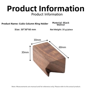 Detailed size specifications of the walnut wood cube ring holder display stand
