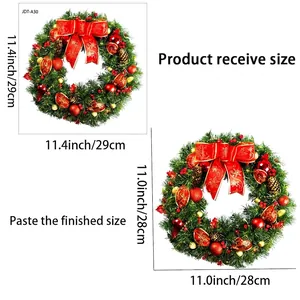 Size specifications for Christmas wreath wall sticker showing 29cm sheet and 28cm finish