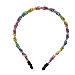 Sparkly braided rainbow rhinestone headband for women with colorful crystal gradient finish