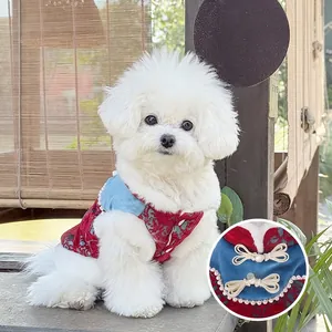 Quilting pet vest with traditional Chinese knots and warm plush lining for small dogs