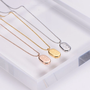 Gold plated stainless steel Zhao Cai pendant necklaces on beads chains in three colors