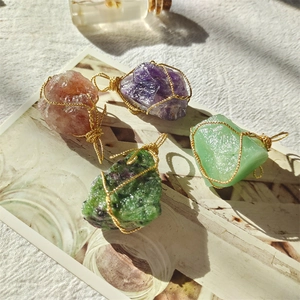 Handmade 18K gold wire wrapped natural crystal pendants in various gemstones
