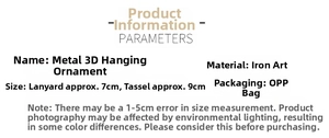 Specifications of iron craft Christmas ornaments including tassel and lanyard sizes