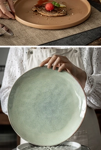 Macro shot of high-quality ceramic steak plate with natural glazed finish and texture