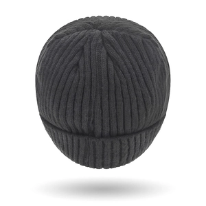 Winter-Strickmütze für Herren mit klassischem Umschlag und grober Strickstruktur in Schwarz