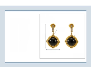 Diagramme détaillé des boucles d'oreilles en acier doré 18 carats avec incrustation résine