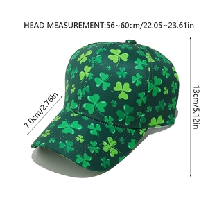 Detailed size chart showing 56-60cm circumference for clover print baseball cap