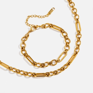 Figaro Chaîne Lien Collier Bracelet Femmes Plaqué Or 18K Acier Inoxydable Imperméable Bijoux Tendance