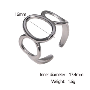 Macro view of silver triple oval linked open ring with 17.4mm inner diameter specs