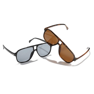 Classic pilot aviator sunglasses with double bridge design in black and tortoiseshell frames