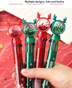 Detail of Christmas themed 10-color shuttle pens with cute reindeer antler toppers