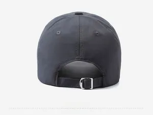 Rear view of quick-dry baseball cap featuring a silver metal adjustable buckle strap