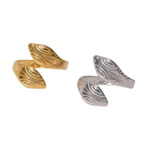 Unique 18k gold and silver stainless steel snake wrap open ring for women