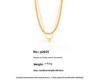 Detailed specs of double-layered gold necklace with snake chain and droplet pendant